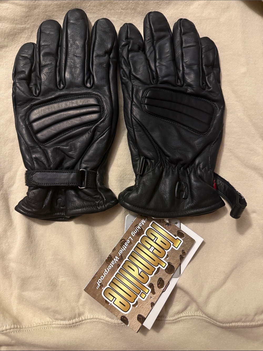 Men's Black Leather Insulated Gloves - Padded Palm